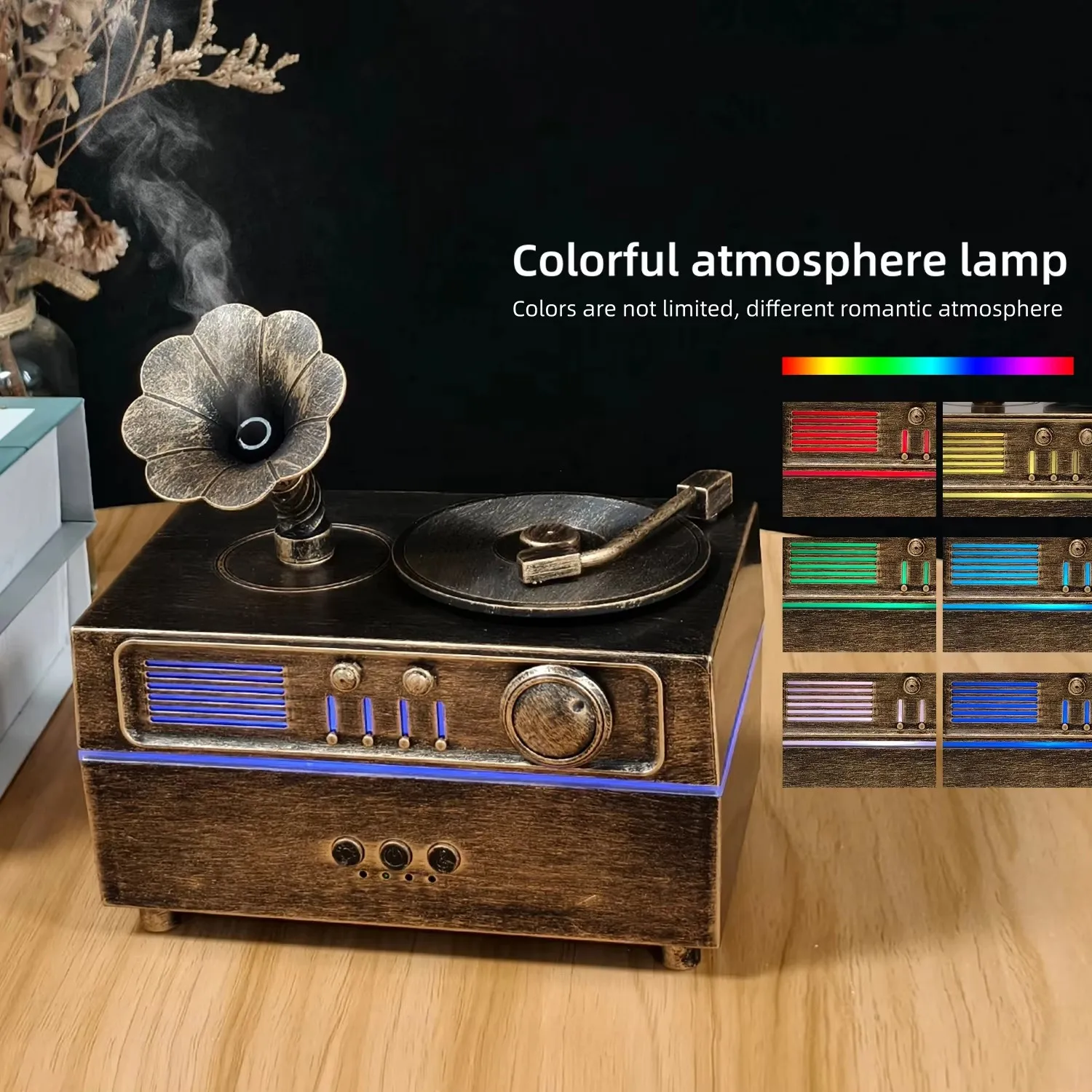 Diffuser Aroma Gramofon Vintag - Aroma Diffuser Bluetooth Led ulasan dan harga